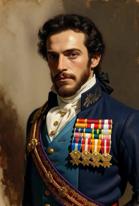 A portrait of Prince Athos Mirac, a highly decorated cavalry officer in uniform.