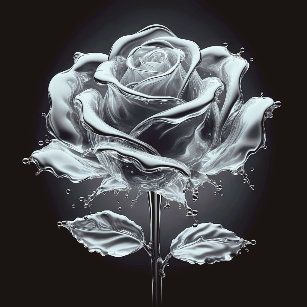 A white rose locked in ice on a dark gray background.
