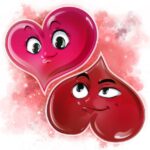 An illustration of two cartoon emoji hearts with smiling faces. That's what co-authors look like at their best!
