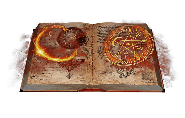 an open book with mystical symbols