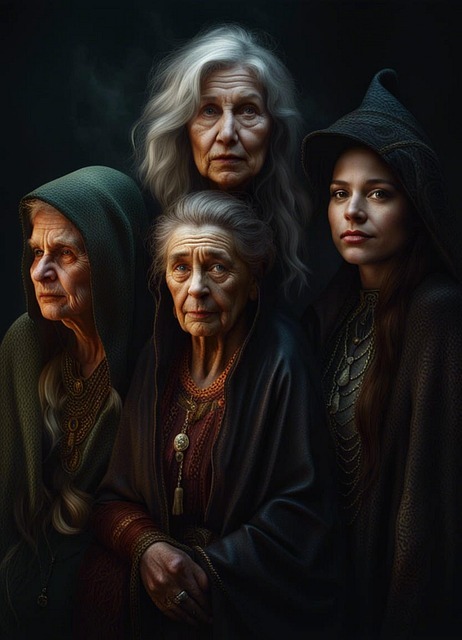 Four wise women of varying ages are pictured. They look like hedge witches, a fixture of the best magic systems in fantasy.