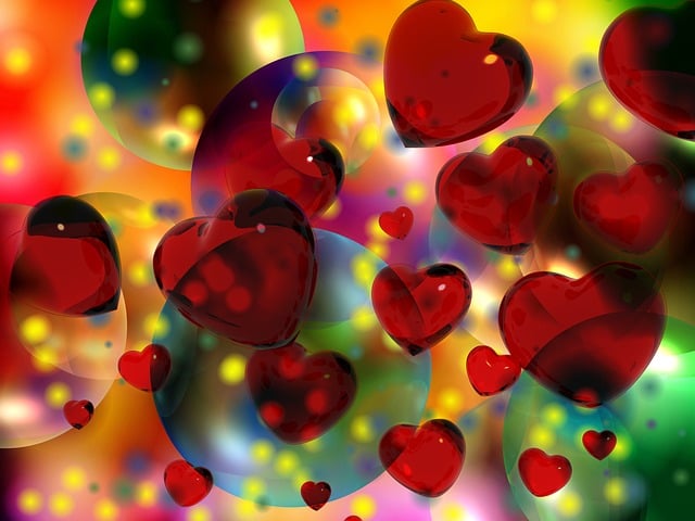 A collage/tumble of red class hearts, confetti, and balloons.  A visual representation of how it feels to learn something new about your partner when you're co-writing romantasy together.