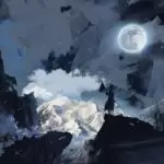 In a moonlit scene with clouds and chaos, the antihero sits silhouetted atop his horse, carrying a banner. Are they morally gray or entirely compromised?