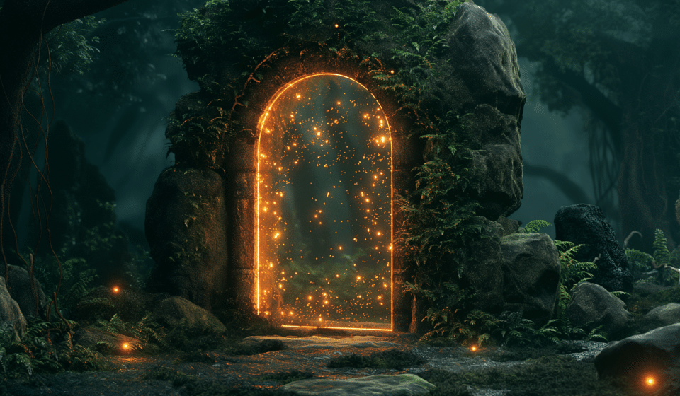 An ancient stone archway glowing deep in the woods — exactly the sort of place you’d expect forest spirits to be keeping watch. Nymph, dryads, sylphs --- whatever you want to call them.